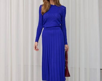 Royal Blue Jersey Dress, Long Sleeve Dress, Straight Fit, Side Slits,  Elegant Handmade Outfit - Etsy