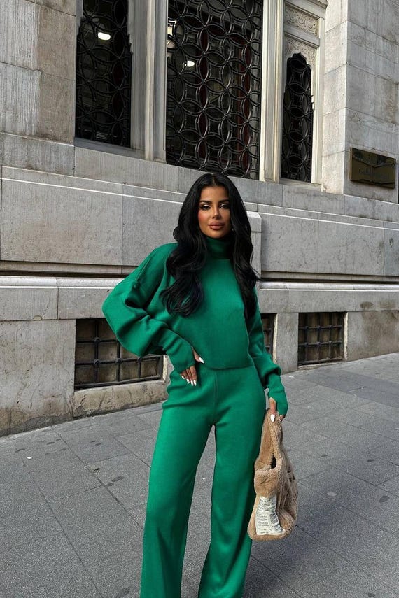 Pink Two Piece Set for Women, Angora Two Piece Set, Pants and