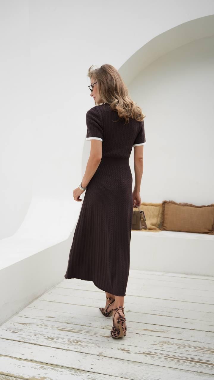 brown cotton summer dress Cotton brown dress. Summer midi dress. Women's classic dress. Maxi sweater  dress. Long knitted dress. Summer clothes