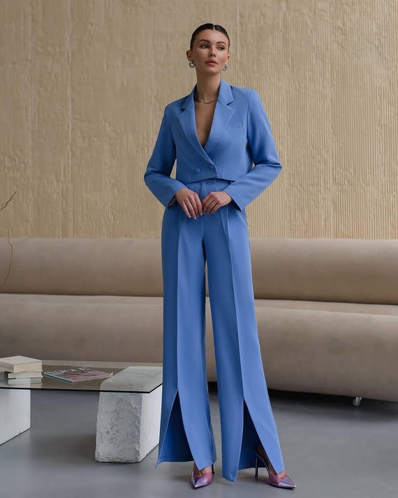 Women Suit, Blue Suit Women, Business Suit Women, Flared Pants Suit, Formal Women Suit, Classic Blue Womens Suit, Blue Pant Suit, Elegant