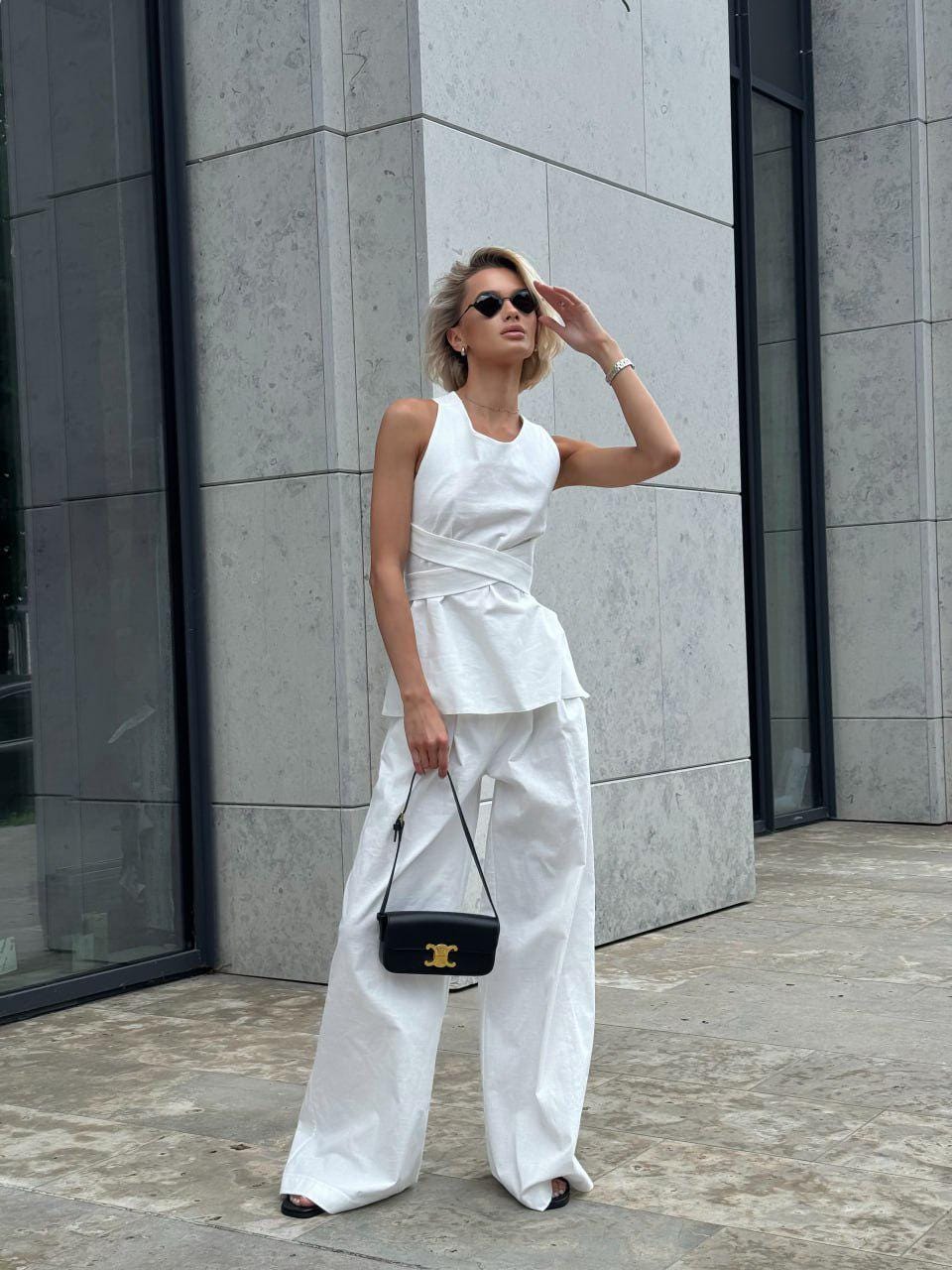 White linen set, linen two piece set, wedding guest suit, linen trousers, linen top, summer outfit, resort outfit women