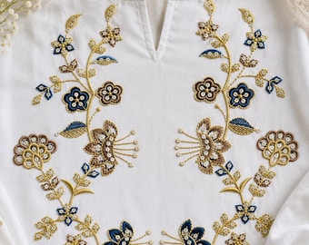 Floral Neckline Embroidery Design, Kurta Collar Machine Embroidery File, Boho Ethnic PES DST