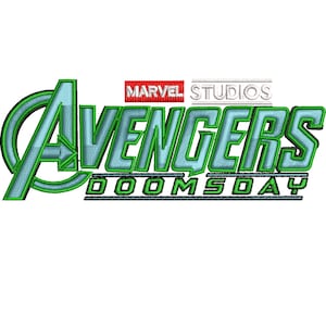 May include: Embroidered patch with the text "AVENGERS DOOMSDAY" in teal and green, and the Marvel Studios logo. The design is set against a white backdrop.