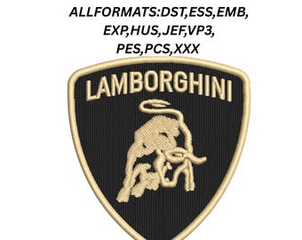 Lamborghini Logo Embroidery Design File - Car Brand Crest Patch Digital Download - Luxury Bull Machine