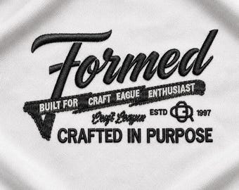 Formed Crafted In Purpose Vintage Badge Embroidery Design, Retro Craft League Patch DST PES