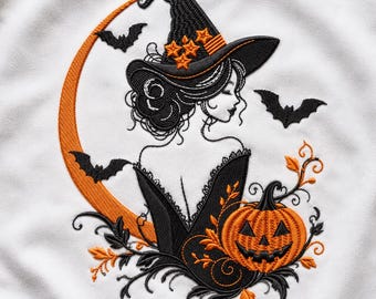 Halloween Pumpkin Machine File, Witch Hat Bat Moon Design, Pes Dst Jef, Instant Download
