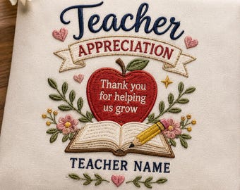 Teacher Appreciation Embroidery Bundle, Personalized Name 3 Sizes, Digital Download PES DST