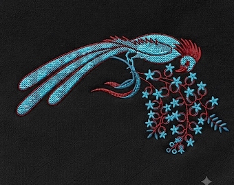 Paradise Bird Machine Embroidery File, Floral Pattern PES DST JEF Instant Download