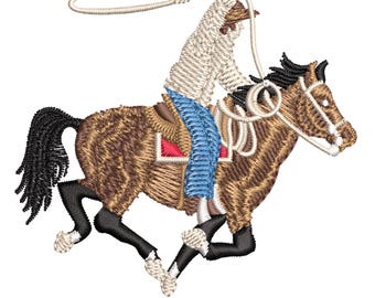 Cowboy on Horse Embroidery Design – Western Rodeo Lasso Digital Machine Embroidery File – Cowboy Horse DST PES Instant Download