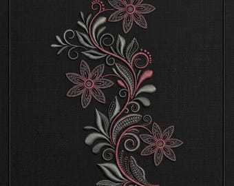 Floral Vine Embroidery Design, Boho Flower Machine Pattern, Jacket Cushion (8" x 4.8") (Instant Download)