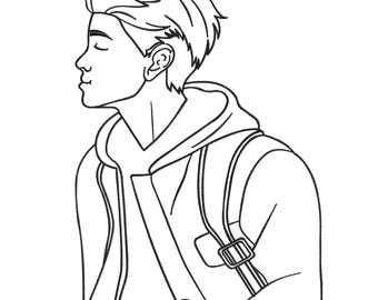 Boy Line Art Embroidery Design, Streetwear Hoodie Machine Embroidery File Minimalist Portrait Instant Download