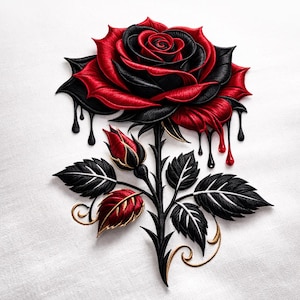 Gothic Dripping Rose Embroidery Design – Floral Machine Embroidery Digital File Size 4.9by4.183 Inches