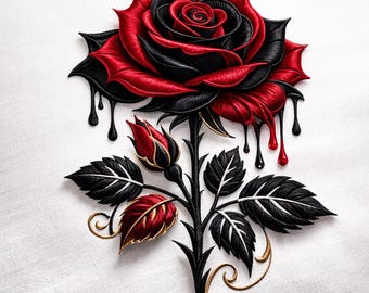 Gothic Dripping Rose Embroidery Design – Floral Machine Embroidery Digital File Size 4.9by4.183 Inches
