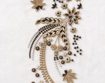 Floral Vine Beaded Embroidery Design, Bridal Flower Spray Pattern, PES DST Jef FILE