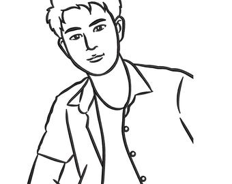 Custom Portrait Embroidery Design, Man Face Line Art Machine Embroidery File, Personalized Digital Download