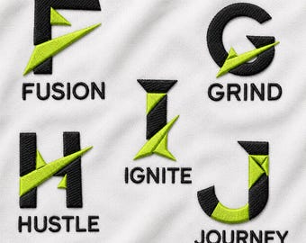 Lightning Bolt Monogram Embroidery Font Machine Files, Sport Alphabet F-J, PES DST Instant Download