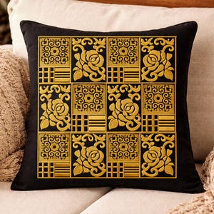 Black Gold Floral Embroidery Design, Rose Mandala Pattern PES DST JEF, Machine Embroidery File