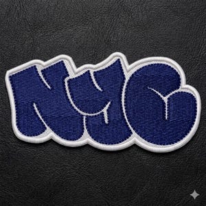 NYC Graffiti Style Embroidered Patch – Navy Blue Streetwear Applique (4" x 2")