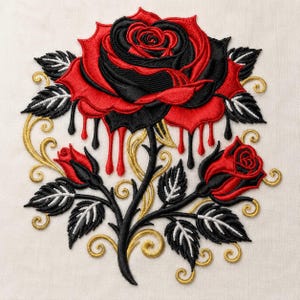 Gothic Dripping Rose Embroidery Design, Dark Romance Flower Tattoo Pattern (Digital Download)