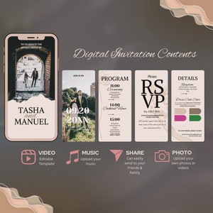 Digital Wedding Invitation, Animated Wedding Invitation, Electronic Wedding Editable Invitation, Invitation with RSVP, Canva