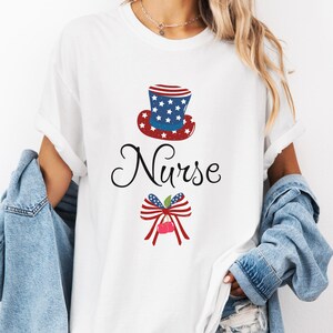 Patriotic Nurse Shirt, July 4th Nurse Gift, USA Flag Hat Nurse Tee, Independence Day Nursing Top, Comfort Colors Nurse Apparel