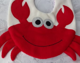 Crab Bib, Infant Baby Bib, Animal Reversible Fleece Bib, Animal Bib, Baby Shower Gift, Baby Bib, Newborn Gift, Newborn Toddler Bib