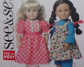 See and Sew B6082 18 inch Doll Clothes Sewing Pattern, Dress, Sundress, Long Sleeve Top, and Leggings for 18 inch Doll  NEW AND UNCUT