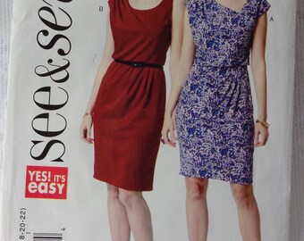 See & Sew B5871 Easy Sewing Pattern, Misses' Women's Fitted Dress with Tapered Skirt, Size 8 - 22