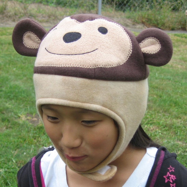 Monkey Fleece Hat with Strap - Baby Toddler Children Animal Fleece Hat/Beanie, Baby Infant Toddler Monkey Hat, Animal Hat, Adult Animal Hat