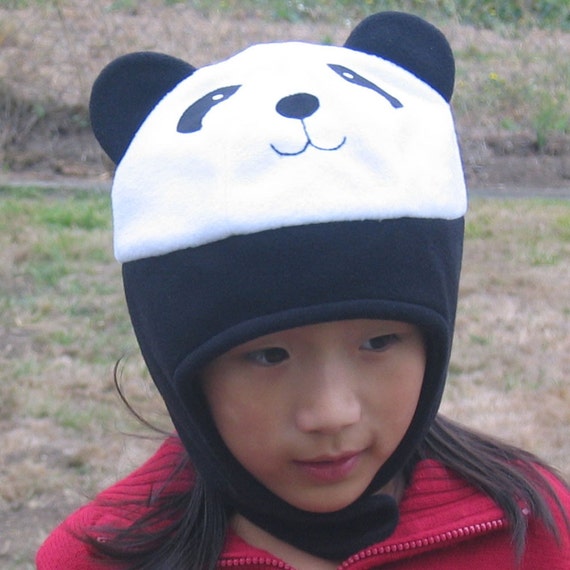 Panda Fleece Hat with Strap Baby Toddler Children Adult | Etsy