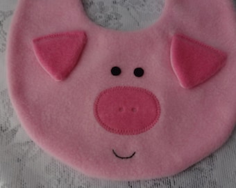 Pig Bib, Fleece Baby Bib with 3D Ears