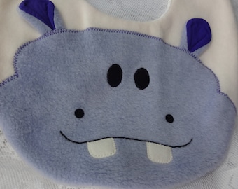 Hippo Baby Bib, Reversible Fleece, Newborn Gift