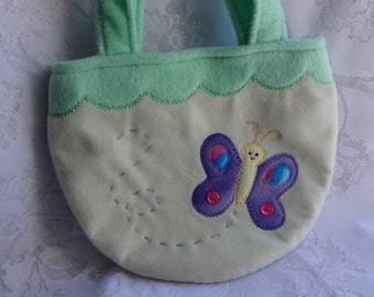 Fleece Butterfly Purse, Toddler Girl Bag, Handmade Applique