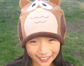 Owl Fleece Hat – Kids & Adults, Hand-Stitched Animal Beanie