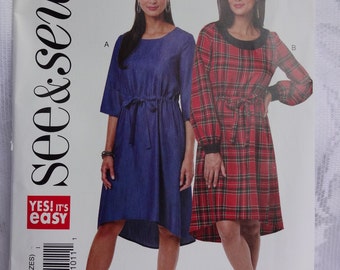 See & Sew B6615 Easy Sewing Pattern, Misses' Women's Dresses, Loose Fitting Pullover Dress  Size XS - XXL UNCUT