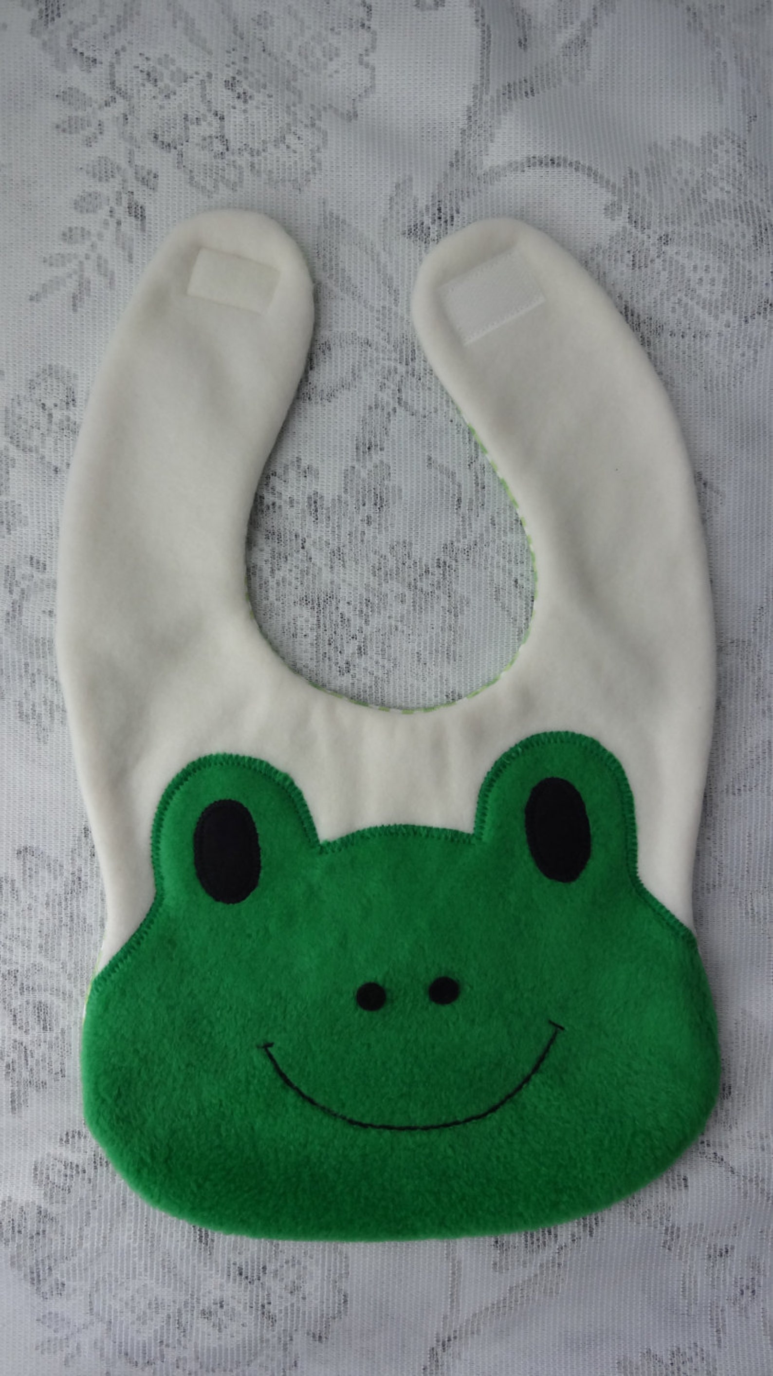 Frog Bib, Infant Baby Bib, Animal Reversible Fleece Bib, Animal Bib