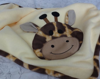 Giraffe Infant Blanket, Baby Animal Fleece Blanket, Newborn Shower Gift, Giraffe Blanket, Car Seat Blanket, Giraffe Applique Blanket