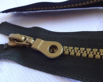 17" Dark Olive Green Molded Plastic Closed Buttom Zipper, Olive Green Color Zipper with Pull, Closed Buttom Zipper, Bag, Purse Zipper