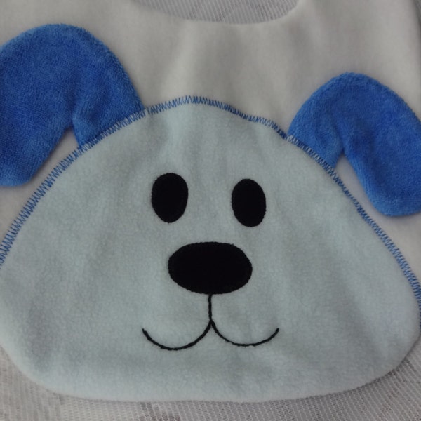 Puppy Bib, Infant Baby Bib, Animal Reversible Fleece Bib, Animal Bib, Baby Shower Gif, Blue Puppy Bib, Baby Bib, Newborn Gift, Toddler Bib