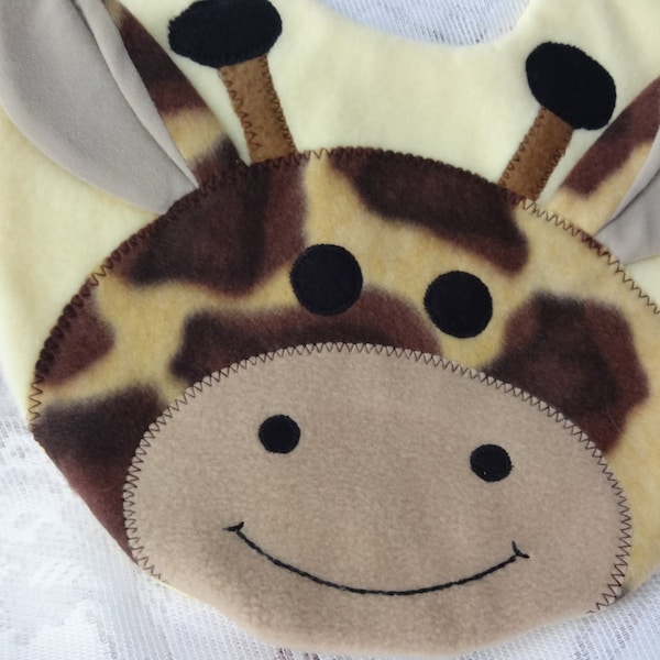 Giraffe Bib, Infant Baby Bib, Animal Reversible Fleece Bib, Animal Bib, Baby Shower Gift, Baby Bib, Newborn Gift, Newborn Toddler Bib