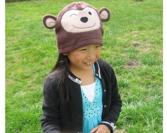 Monkey Fleece Hat - Hand Stitched Animal Beanie
