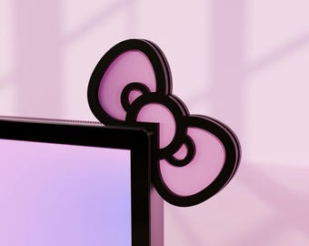 Kawaii Monitor Bows (pair) – Coquette Bows, Pink Gaming Décor, Pastel Desk Accessories for Gamers & Streamers, Bows for PC