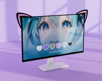 Kawaii Cat Ear Monitor Topper – Pink Mirror Acrylic, PC Gaming Decor
