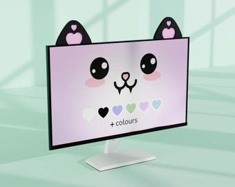 Kawaii Cat Ears, Monitor Screen Topper, PC Gaming Desk Decor