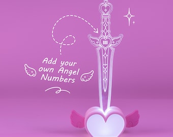 Custom Angel Number Sword Lamp, Kawaii Fantasy Acrylic LED Night Light (Personalized)