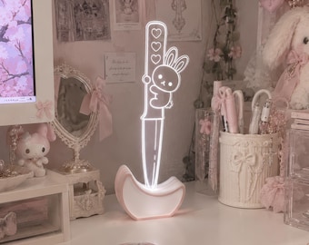 Morute Décor, Bunny Knife LED Lamp, Kawaii Acrylic Night Light, RGB Gaming Desk Decor, Pastel Goth Room Decor, Gift for Gamer Girl