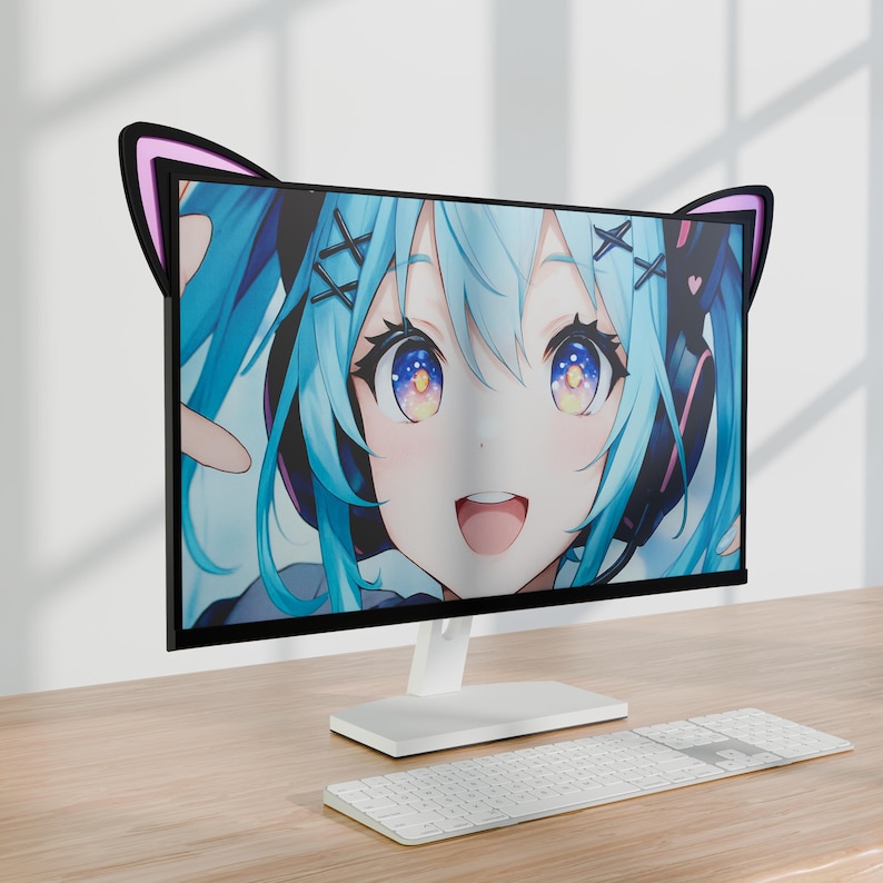 Kawaii Computer Monitor Riser Kawaii Cat Ear Monitor Topper – Pink Mirror Acrylic, PC Gaming Decor - Etsy