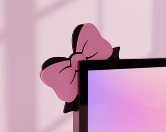 Kawaii Monitor Bows – Pink Screen Decor for Gamer Desk (Pair)