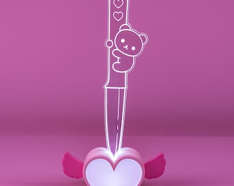 Kawaii Bear Dagger Lamp, Acrylic LED Night Light with Remote, Cute Gaming Desk Décor