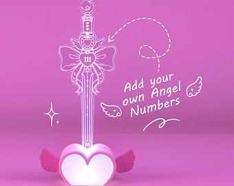 Custom Angel Number Sword Lamp, Castlecore Acrylic LED Night Light, Kawaii Fantasy Desk Decor, Personalized Numbers or Dates, Remote Control